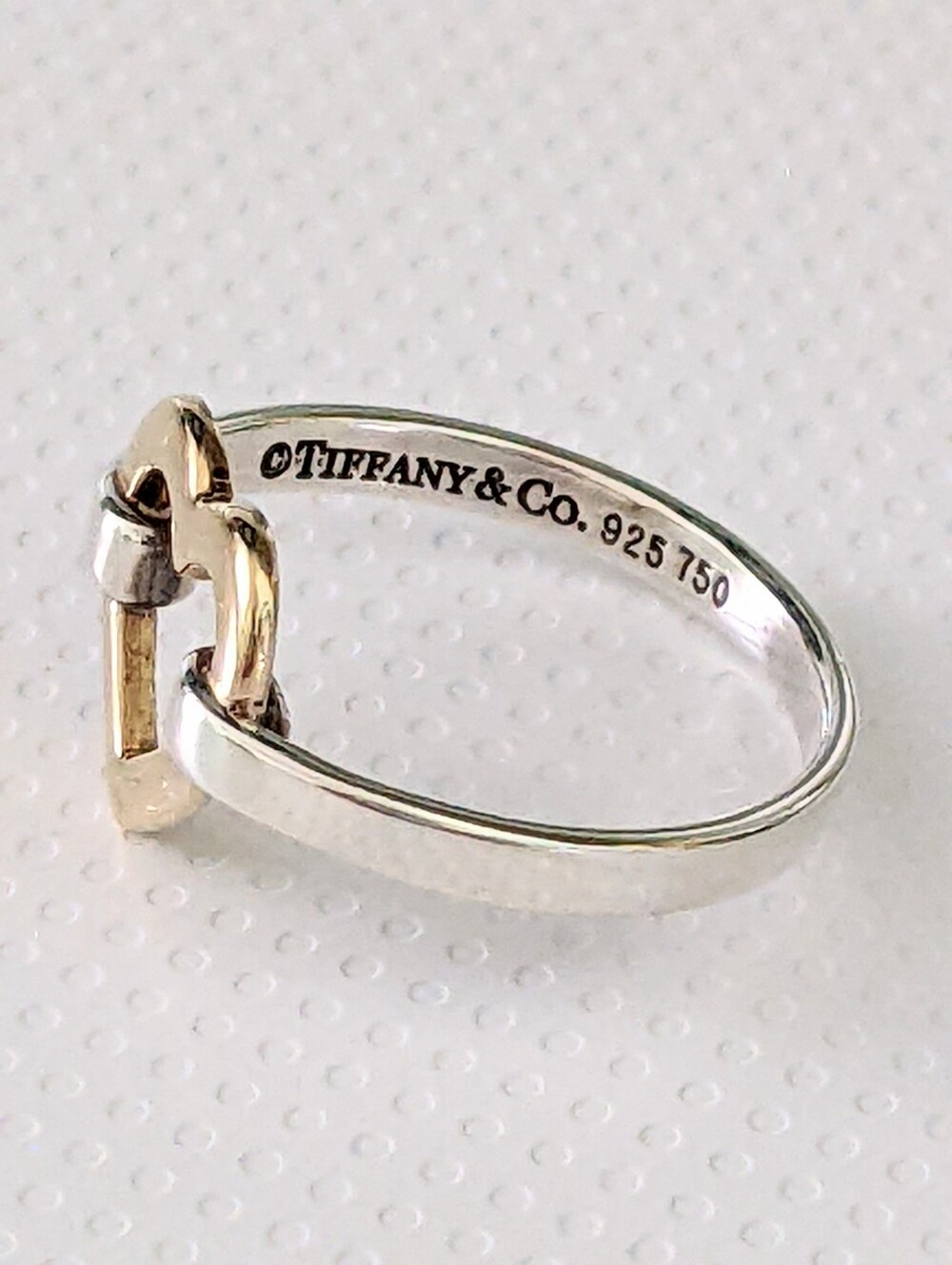 TIFFANY & CO. STERLING SILVER AND 18K YELLOW GOLD OPEN HEART RING - Picture 2 of 5